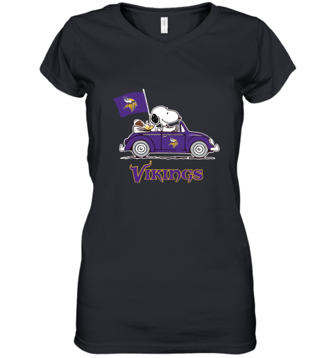 Snoopy And Woodstock Ride The Minnesota Vikings Car NFL Women's V-Neck T-Shirt