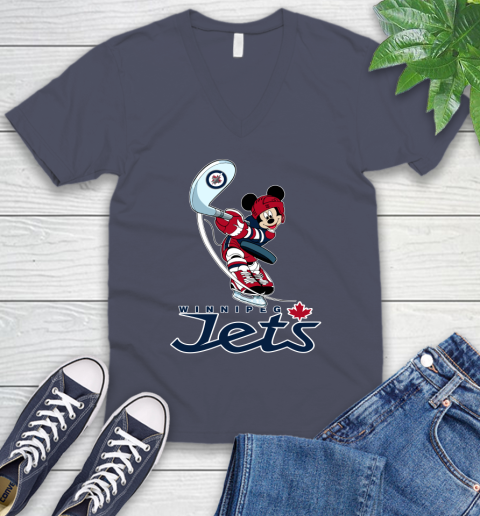 NHL Hockey Winnipeg Jets Cheerful Mickey Mouse Shirt V-Neck T-Shirt 8