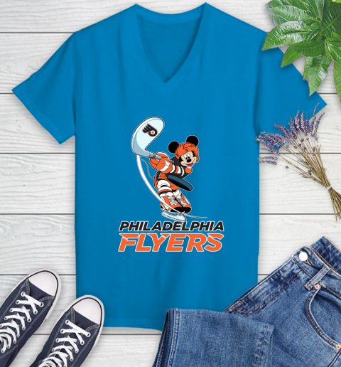 NHL Hockey Philadelphia Flyers Cheerful Mickey Mouse Shirt Women's V-Neck T-Shirt 6