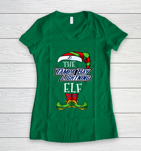 Tampa Bay Lightning Christmas ELF Funny NHL Women's V-Neck T-Shirt 3