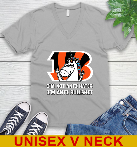 Cincinnati Bengals NFL Football Unicorn I'm Not Anti Hater I'm Anti Bullshit V-Neck T-Shirt 4