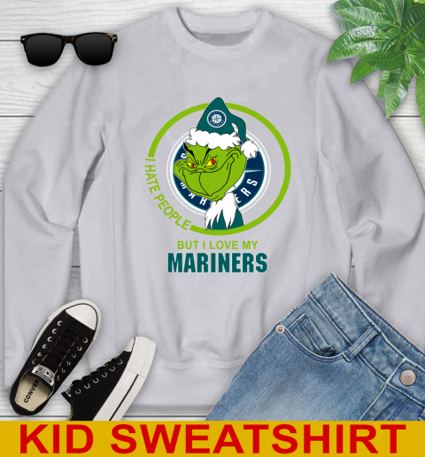 Seattle Mariners MLB Christmas Grinch I Hate People But I Love My Favorite Baseball Team Youth Sweatshirt 4