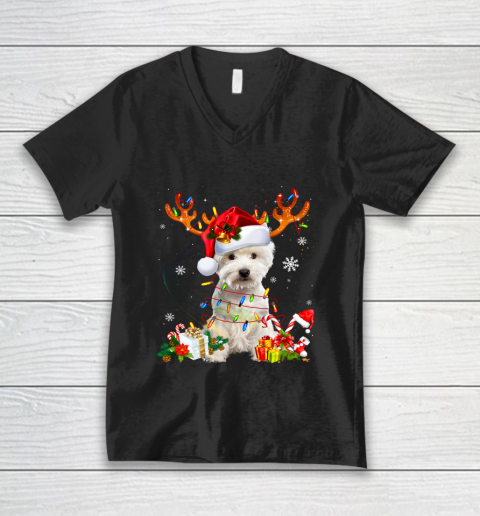 Funny Westie Christmas Tree Reindeer Christmas Lights Pajama V-Neck T-Shirt