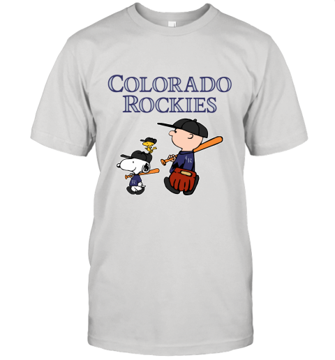 Colorado Rockies Let's Play Baseball Together Snoopy MLB Unisex Jersey Tee