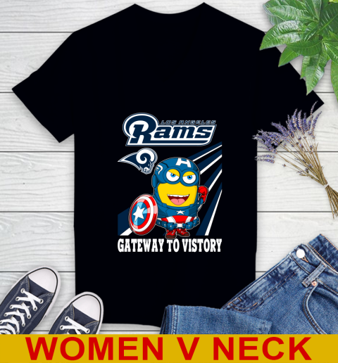 NFL Football Los Angeles Rams Captain America Marvel Avengers Minion Shirt Women's V-Neck T-Shirt
