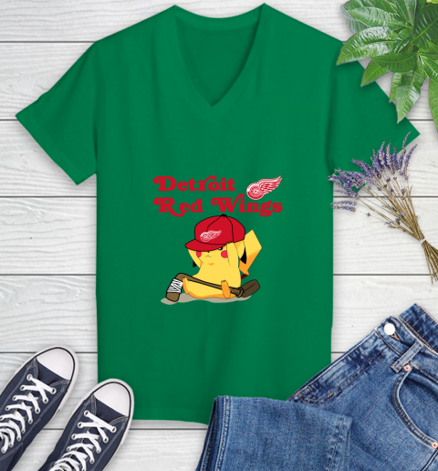 NHL Pikachu Hockey Sports Detroit Red Wings Women's V-Neck T-Shirt 5