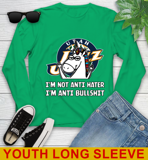 Utah Jazz NBA Basketball Unicorn I'm Not Anti Hater I'm Anti Bullshit Youth Long Sleeve 7