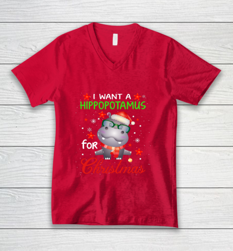I Want A Hippopotamus For Christmas Funny Hippo Gifts V-Neck T-Shirt 6