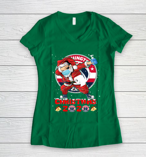 Washington Wizards Funny Santa Claus Dabbing Christmas 2020 NBA Women's V-Neck T-Shirt 3