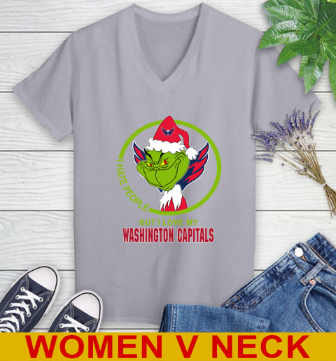 Washington Capitals NHL Christmas Grinch I Hate People But I Love My Favorite Hockey Team Women's V-Neck T-Shirt 5