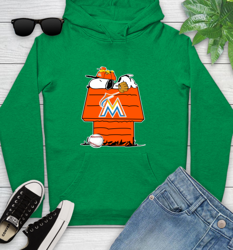MLB Miami Marlins Snoopy Woodstock The Peanuts Movie Baseball T Shirt Youth Hoodie 7