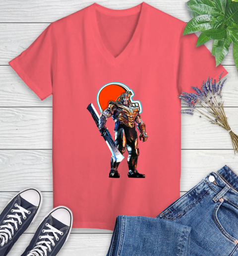 NFL Thanos Gauntlet Avengers Endgame Football Cleveland Browns Women's V-Neck T-Shirt 6