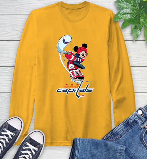 NHL Hockey Washington Capitals Cheerful Mickey Mouse Shirt Long Sleeve T-Shirt 3
