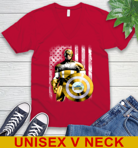 Denver Nuggets NBA Basketball Captain America Marvel Avengers American Flag Shirt V-Neck T-Shirt 6