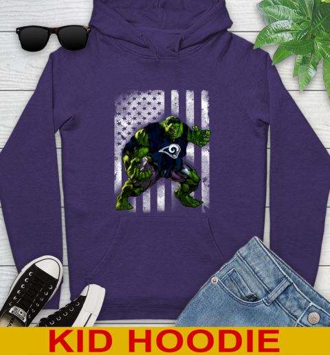 Los Angeles Rams Hulk Marvel Avengers NFL Football American Flag Youth Hoodie 5