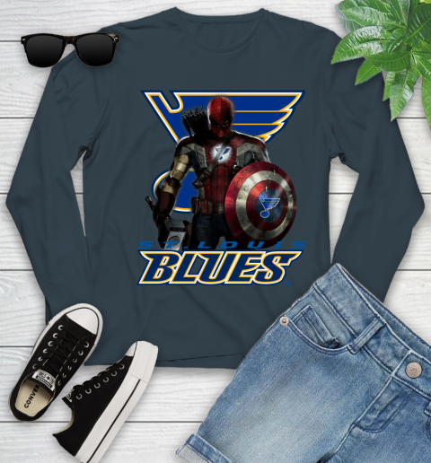 NHL Captain America Thor Spider Man Hawkeye Avengers Endgame Hockey St.Louis Blues Youth Long Sleeve 8