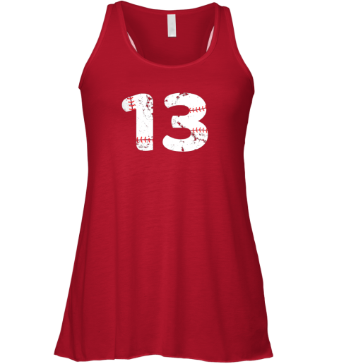 xso5 number 13 baseball vintage distressed team flowy tank 32 front red