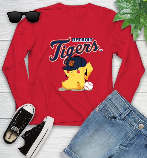 MLB Pikachu Baseball Sports Detroit Tigers Youth Long Sleeve 11