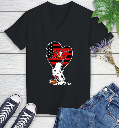 Tampa Bay Buccaneers NFL Football The Peanuts Movie Adorable Snoopy Women's V-Neck T-Shirt 2