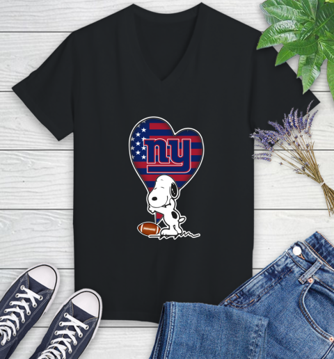 New York Giants NFL Football The Peanuts Movie Adorable Snoopy Women's V-Neck T-Shirt 2