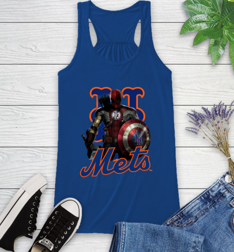 MLB Captain America Thor Spider Man Hawkeye Avengers Endgame Baseball New York Mets Racerback Tank 9