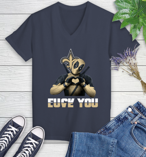 NHL New Orleans Saints Deadpool Love You Fuck You Football Sports Women's V-Neck T-Shirt 12