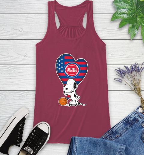 Detroit Pistons NBA Basketball The Peanuts Movie Adorable Snoopy Racerback Tank 8