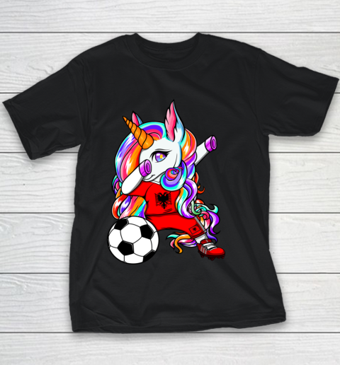 Dabbing Unicorn Albania Soccer Fans Jersey Albanian Football Youth T-Shirt