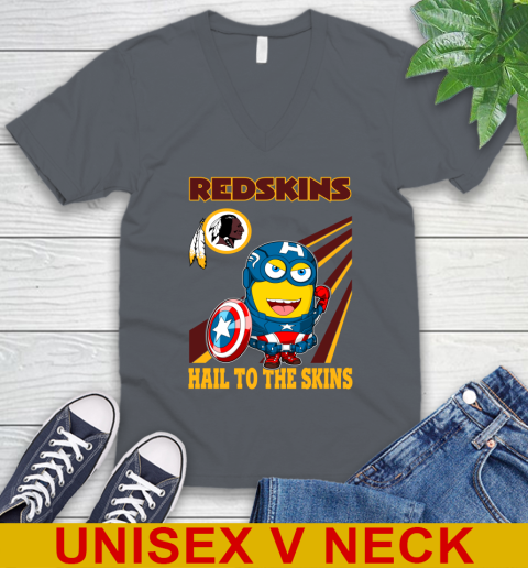 NFL Football Washington Redskins Captain America Marvel Avengers Minion Hail To The Skín Shirt V-Neck T-Shirt 4