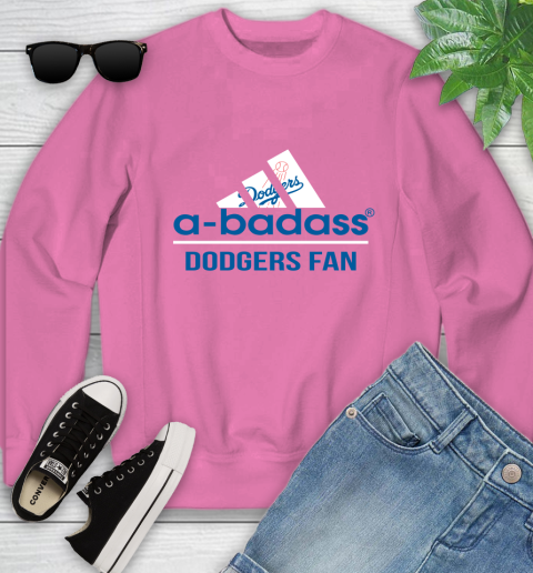 MLB A Badass Los Angeles Dodgers Fan Adidas Baseball Sports Youth Sweatshirt 6