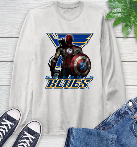 NHL Captain America Thor Spider Man Hawkeye Avengers Endgame Hockey St.Louis Blues Long Sleeve T-Shirt