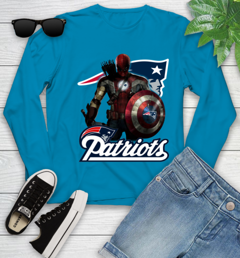 NFL Captain America Thor Spider Man Hawkeye Avengers Endgame Football New England Patriots Youth Long Sleeve 7
