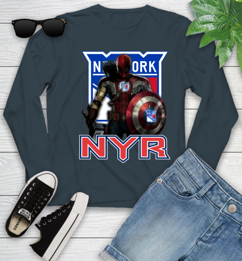 NHL Captain America Thor Spider Man Hawkeye Avengers Endgame Hockey New York Rangers Youth Long Sleeve 8