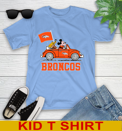 NFL Football Denver Broncos Pluto Mickey Driving Disney Shirt Youth T-Shirt 11