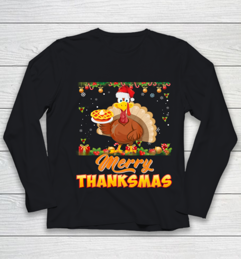 Merry Thanksmas Turkey Santa Elf Thanksgiving Christmas Ugly Youth Long Sleeve