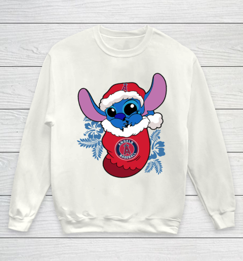 Los Angeles Angels Christmas Stitch In The Sock Funny Disney MLB Youth Sweatshirt 2