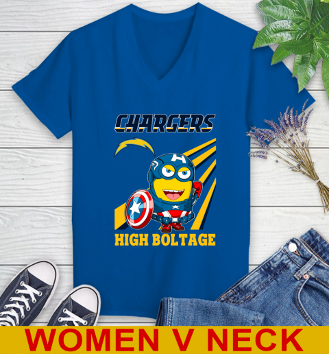 NFL Football Los Angeles Chargers Captain America Marvel Avengers Minion Shirt Women's V-Neck T-Shirt 9
