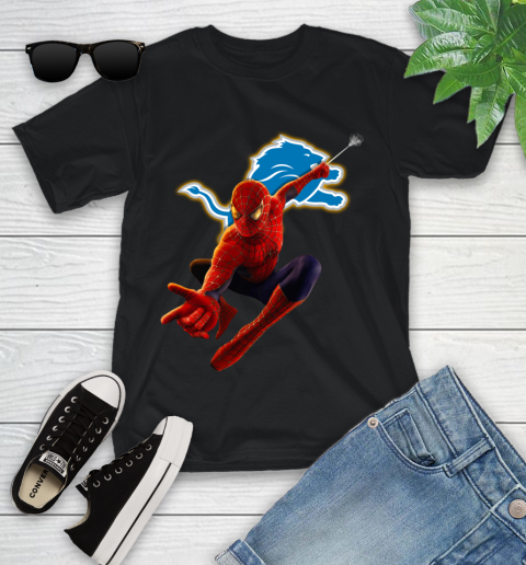 NFL Spider Man Avengers Endgame Football Detroit Lions Youth T-Shirt 2