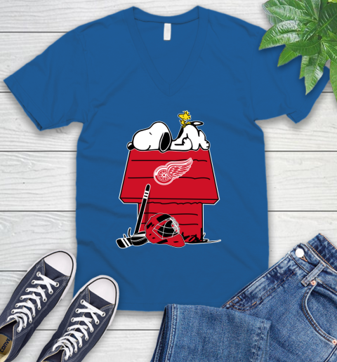 Detroit Red Wings NHL Hockey Snoopy Woodstock The Peanuts Movie V-Neck T-Shirt 6