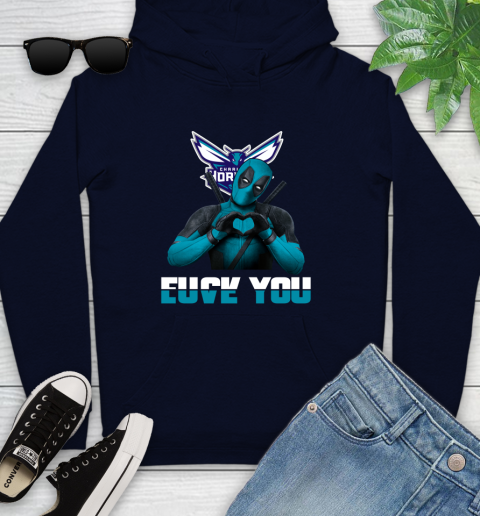 NBA Charlotte Hornets Deadpool Love You Fuck You Basketball Sports Youth Hoodie 3