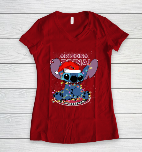 Arizona Cardinals NFL Football noel stitch Christmas Women's V-Neck T-Shirt 6