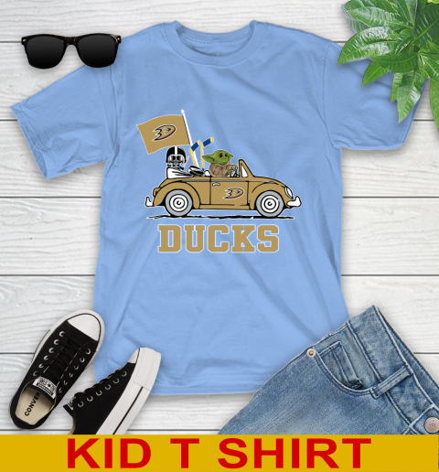 NHL Hockey Anaheim Ducks Darth Vader Baby Yoda Driving Star Wars Shirt Youth T-Shirt 11