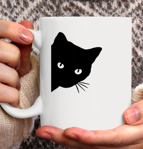 Black Cat Face Watching Funny Cat Halloween Gifts Cat Lovers T Shirt.QZSPTYUYC4 Ceramic Mug 11oz 2