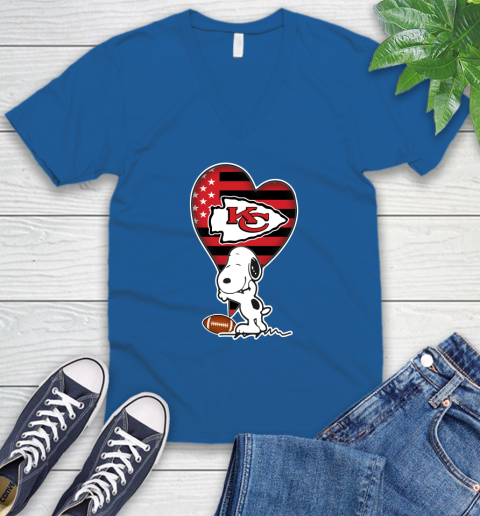 Kansas City Chiefs NFL Football The Peanuts Movie Adorable Snoopy V-Neck T-Shirt 6