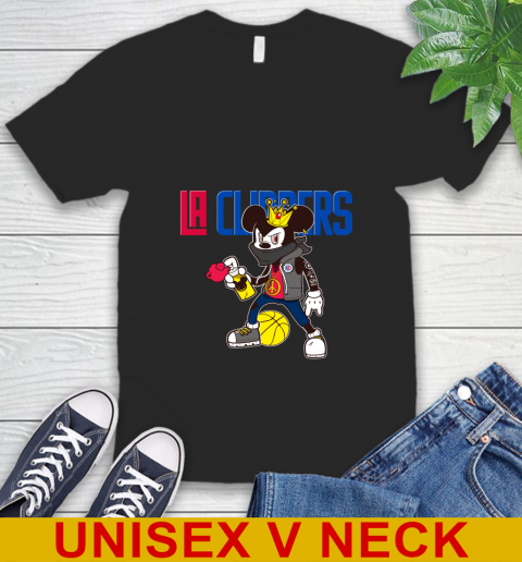 LA Clippers NBA Basketball Mickey Peace Sign Sports V-Neck T-Shirt 2