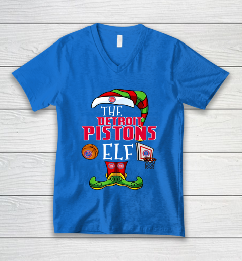 Detroit Pistons Christmas ELF Funny NBA V-Neck T-Shirt 5