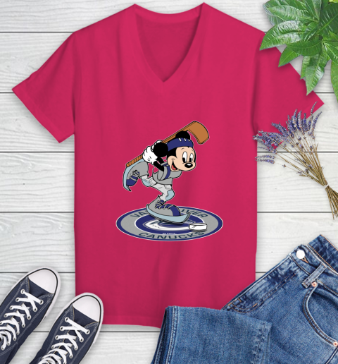 NHL Hockey Vancouver Canucks Cheerful Mickey Disney Shirt Women's V-Neck T-Shirt 8