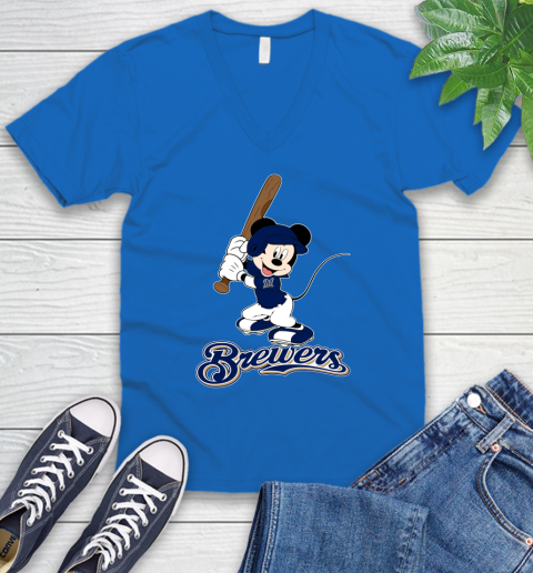 MLB Baseball Milwaukee Brewers Cheerful Mickey Mouse Shirt V-Neck T-Shirt 6