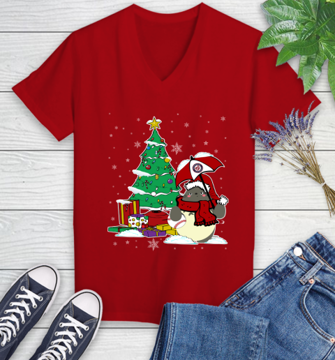 Washington Nationals MLB Baseball Cute Tonari No Totoro Christmas Sports Women's V-Neck T-Shirt 11
