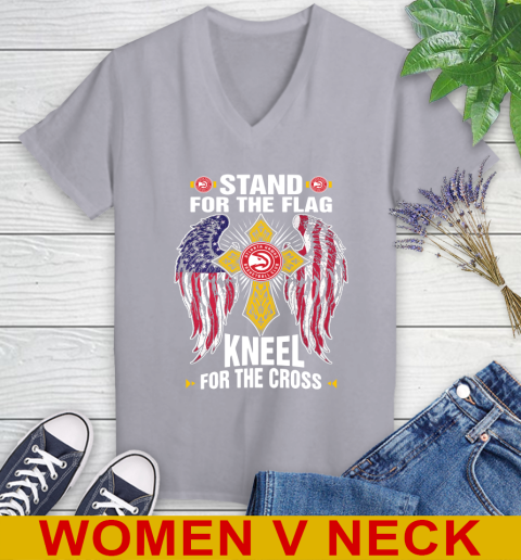 NBA Basketball Atlanta Hawks Stand For Flag Kneel For The Cross Shirt Women's V-Neck T-Shirt 4